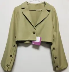 【新品タグ付き】スリットスリーブショートジャケット　グリーン