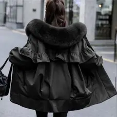 Rnyrooom エコファーフード付き フリルコート 黒 人気完売品 取り外し可