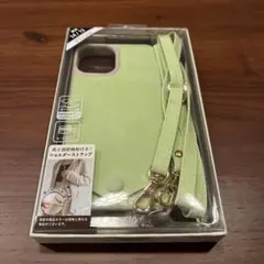 iPhone用ライトグリーンケース ストラップ付き[13 14兼用]