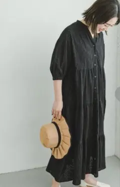 アーバンリサーチ　レースティアードワンピース　コットン100% ロング丈　黒　F