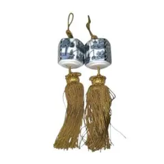 染付 風鎮　陶器製 一対　掛軸用 房飾り 和室装飾