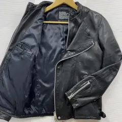 美品　ナノユニバース　ラムレザージャケット　ライダース　ダブルジップ　黒　M