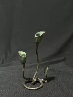 2灯 キャンドルスタンド 植物モチーフ 銅製のサムネイル