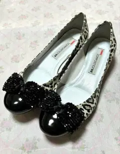 【未使用品】composition9　24.5　ヒョウ柄リボン　フラットシューズ