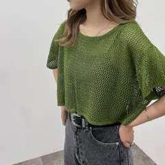 ショート丈メッシュ編みトップスのサムネイル