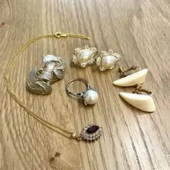 昭和レトロなリング、イヤリングネックレスセット