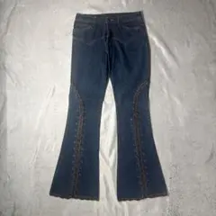 Y2K フレアデニム ブーツカット サイドステッチ レースアップ風 インディゴ