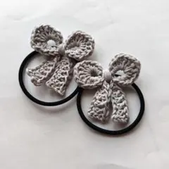グレーリボンヘアゴム2個セット