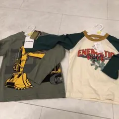 新品　タグ付き　ショベルカー・恐竜デザイン長袖カットソー 100cm