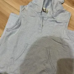 フード付き水色チェックワンピース 130cm