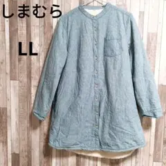 しまむら 裏ボア ロングシャツコート チュニック ストライプ レディースLLのサムネイル