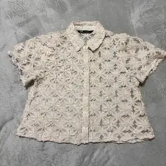 ZARA　シースルーシャツ　花柄　アイボリー　S　レースシャツ