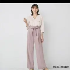 GU ベルトタックストレートパンツ リボン付き ピンク Sサイズ