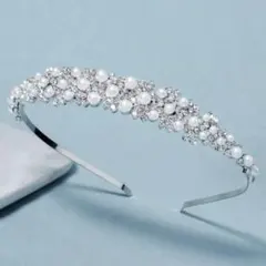 パールクリスタルヘッドドレス カチューシャ　ティアラ 結婚式 ブライダル