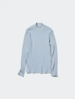 【美品】UNIQLO ユニクロ リブハイネックT ライトブルー 水色 S