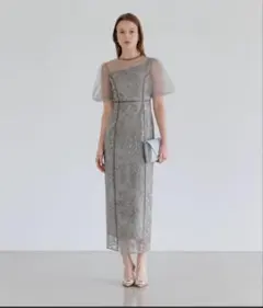 【LEJA】アシンメトリーシアーフラワードレスワンピース結婚式 パーティードレス