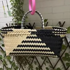 船型カゴバッグ♡ブラックベージュ♡新品♡ハンドメイド♡プラカゴ♡PPバンド
