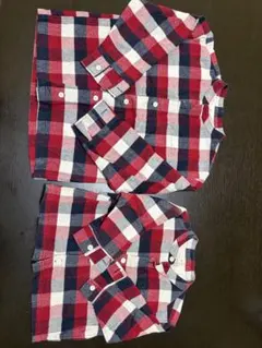 赤　チェック柄 長袖シャツ 2枚セット 120cm.90cm