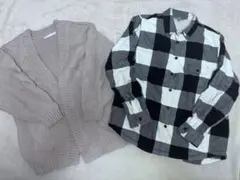 チェックシャツ　ニットカーディガン　セット