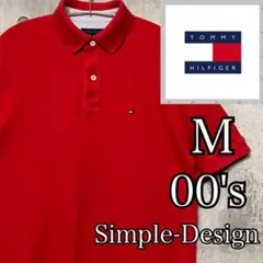 トミーヒルフィガー　半袖　ポロシャツ　刺繍ロゴ　ワンポイント　旗　赤　シンプル