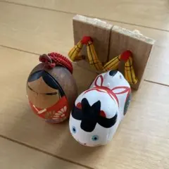 木製こけし風鈴 郷土玩具 犬張子 下駄置物 3点セット