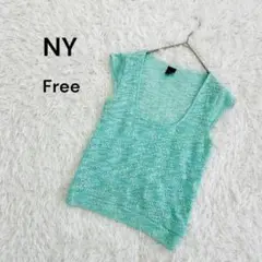 【NY】F レディース　ノースリーブニット　スクープネック　涼しげ　ライトブルー