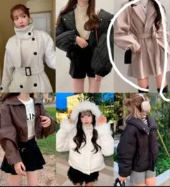 GRLリボンベルト付きボリュームスリーブショートコート　ベージュ[ze684a]