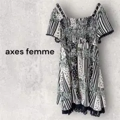 アクシーズファム　バラ柄 ストライプ 切替 チュニック ワンピース　レース