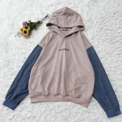 美品＊ANAP　フード付き異素材パーカー　フーディー　プリント　デニム　ベージュ