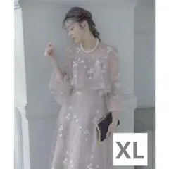 花柄刺繍フリルデザインロング丈パーティードレス