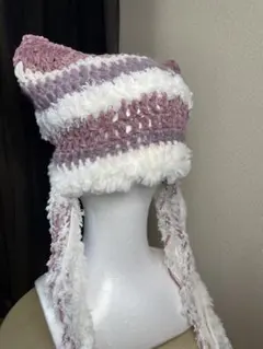 猫耳ニット帽 ハンドメイド帽子 かぎ針編み