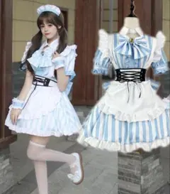 メイド服 半袖 ストライプ柄 ロリータ ワンピースメイド お姫様 ロリータドレス