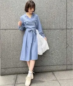 アクシーズファムポエティック　レースバイカラーシャツワンピース