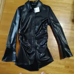ZARA フェイクレザーシャツ ブラック Mサイズ
