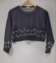 P-4 グレー クロップド丈長袖セーター