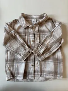 H&M ベージュ系チェック長袖シャツ 80