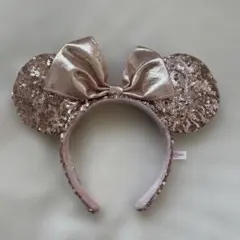 ミッキー耳カチューシャ キラキラスパンコールピンクゴールド