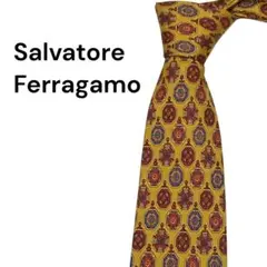 Salvatore Ferragamo ネクタイ 総柄 イエロー シルク100%