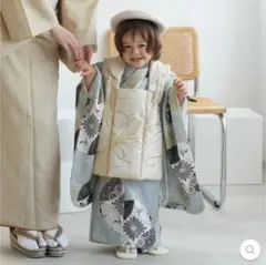 美品】ひよこ商店 七五三 着物 被布 セット3歳 ベージュ × ミント
