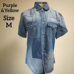 【オシャレ☆Purple&Yellow】Gジャン デニムシャツ　サイズMのサムネイル