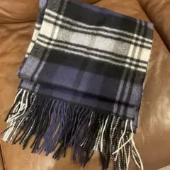◼︎カシミヤ100% ◼︎チェック柄　マフラー ネイビー