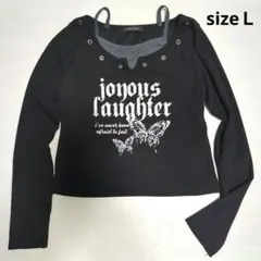 CHIP CLIP　蝶プリントオフショルダー リブ 長袖トップス　Ｌ カットソー