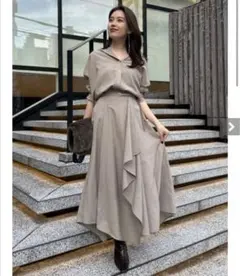 ELENDEEK ダブルカラーシャツワンピース ベージュ エレンディーク