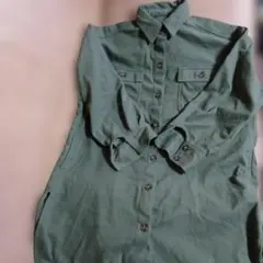 ダークグリーン 長袖シャツ フリース素材