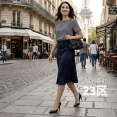 23区　黒と白のストライプ 半袖Tシャツ 24A928