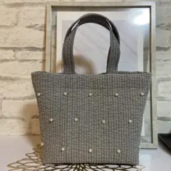 No.74 ヌビバッグ　トートバッグ　グレー　パール付