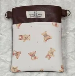 ナースポーチ・オーガナイザー（ハンドメイド）合皮ダークブラウン&くま柄