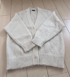 SHIPS アイボリー Vネック モヘアカーディガン