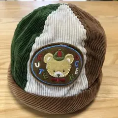 クマ刺繍 コーデュロイ ベビー帽子 50cm