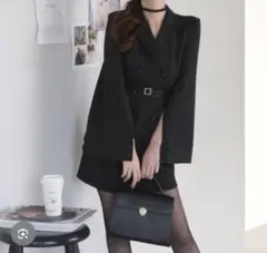 美品ロイヤルパーティーケープミニワンピース黒ジャケットケープコート
